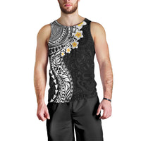 Hawaiian Tribal Tattoo and Plumeria Men Tank Top Polynesian Pattern Black Color