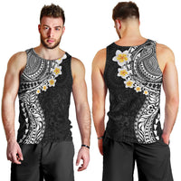 Hawaiian Tribal Tattoo and Plumeria Men Tank Top Polynesian Pattern Black Color