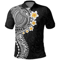 Hawaiian Tribal Tattoo and Plumeria Polo Shirt Polynesian Pattern Black Color