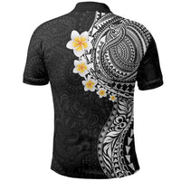 Hawaiian Tribal Tattoo and Plumeria Polo Shirt Polynesian Pattern Black Color