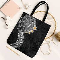 Hawaiian Tribal Tattoo and Plumeria Tote Bag Polynesian Pattern Black Color