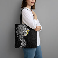 Hawaiian Tribal Tattoo and Plumeria Tote Bag Polynesian Pattern Black Color