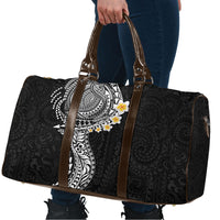 Hawaiian Tribal Tattoo and Plumeria Travel Bag Polynesian Pattern Black Color