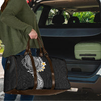Hawaiian Tribal Tattoo and Plumeria Travel Bag Polynesian Pattern Black Color