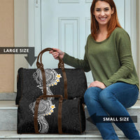 Hawaiian Tribal Tattoo and Plumeria Travel Bag Polynesian Pattern Black Color