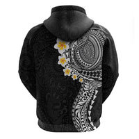 Hawaiian Tribal Tattoo and Plumeria Zip Hoodie Polynesian Pattern Black Color