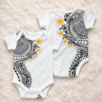 Hawaiian Tribal Tattoo and Plumeria Baby Onesie Polynesian Pattern White Color