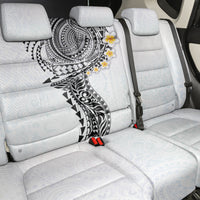 Hawaiian Tribal Tattoo and Plumeria Back Car Seat Cover Polynesian Pattern White Color
