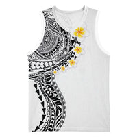Hawaiian Tribal Tattoo and Plumeria Basketball Jersey Polynesian Pattern White Color