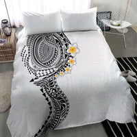 Hawaiian Tribal Tattoo and Plumeria Bedding Set Polynesian Pattern White Color