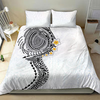Hawaiian Tribal Tattoo and Plumeria Bedding Set Polynesian Pattern White Color