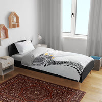 Hawaiian Tribal Tattoo and Plumeria Bedding Set Polynesian Pattern White Color