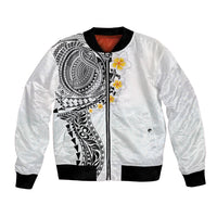 Hawaiian Tribal Tattoo and Plumeria Bomber Jacket Polynesian Pattern White Color