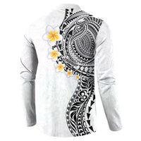 Hawaiian Tribal Tattoo and Plumeria Button Sweatshirt Polynesian Pattern White Color