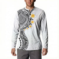 Hawaiian Tribal Tattoo and Plumeria Button Sweatshirt Polynesian Pattern White Color