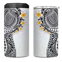 Hawaiian Tribal Tattoo and Plumeria 4 in 1 Can Cooler Tumbler Polynesian Pattern White Color