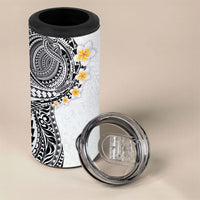 Hawaiian Tribal Tattoo and Plumeria 4 in 1 Can Cooler Tumbler Polynesian Pattern White Color
