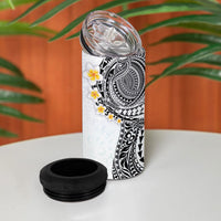 Hawaiian Tribal Tattoo and Plumeria 4 in 1 Can Cooler Tumbler Polynesian Pattern White Color