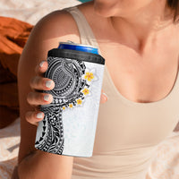 Hawaiian Tribal Tattoo and Plumeria 4 in 1 Can Cooler Tumbler Polynesian Pattern White Color