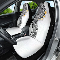 Hawaiian Tribal Tattoo and Plumeria Car Seat Cover Polynesian Pattern White Color