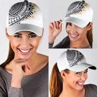 Hawaiian Tribal Tattoo and Plumeria Classic Cap Polynesian Pattern White Color