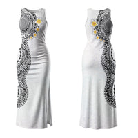 Hawaiian Tribal Tattoo and Plumeria Family Matching Tank Maxi Dress and Hawaiian Shirt Polynesian Pattern White Color