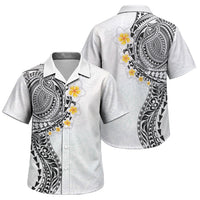 Hawaiian Tribal Tattoo and Plumeria Family Matching Tank Maxi Dress and Hawaiian Shirt Polynesian Pattern White Color