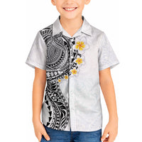 Hawaiian Tribal Tattoo and Plumeria Hawaiian Shirt Polynesian Pattern White Color