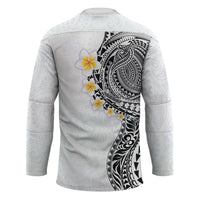 Hawaiian Tribal Tattoo and Plumeria Hockey Jersey Polynesian Pattern White Color