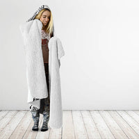 Hawaiian Tribal Tattoo and Plumeria Hooded Blanket Polynesian Pattern White Color