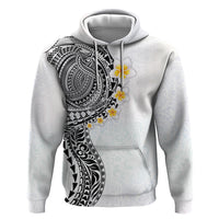 Hawaiian Tribal Tattoo and Plumeria Hoodie Polynesian Pattern White Color