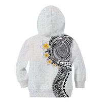 Hawaiian Tribal Tattoo and Plumeria Kid Hoodie Polynesian Pattern White Color
