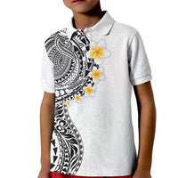 Hawaiian Tribal Tattoo and Plumeria Kid Polo Shirt Polynesian Pattern White Color