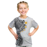 Hawaiian Tribal Tattoo and Plumeria Kid T Shirt Polynesian Pattern White Color
