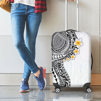 Hawaiian Tribal Tattoo and Plumeria Luggage Cover Polynesian Pattern White Color