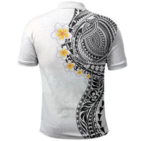 Hawaiian Tribal Tattoo and Plumeria Polo Shirt Polynesian Pattern White Color