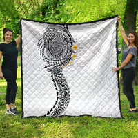 Hawaiian Tribal Tattoo and Plumeria Quilt Polynesian Pattern White Color