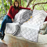 Hawaiian Tribal Tattoo and Plumeria Quilt Polynesian Pattern White Color