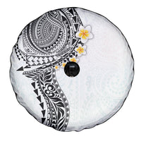 Hawaiian Tribal Tattoo and Plumeria Spare Tire Cover Polynesian Pattern White Color