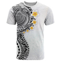 Hawaiian Tribal Tattoo and Plumeria T Shirt Polynesian Pattern White Color