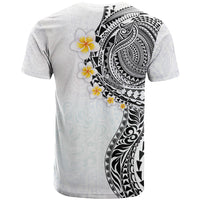 Hawaiian Tribal Tattoo and Plumeria T Shirt Polynesian Pattern White Color