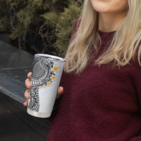 Hawaiian Tribal Tattoo and Plumeria Tumbler Cup Polynesian Pattern White Color