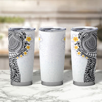 Hawaiian Tribal Tattoo and Plumeria Tumbler Cup Polynesian Pattern White Color