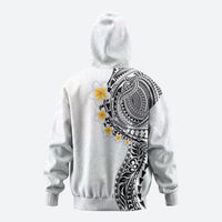 Hawaiian Tribal Tattoo and Plumeria Zip Hoodie Polynesian Pattern White Color
