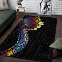 Hawaiian Tribal Tattoo and Plumeria Area Rug Polynesian Pattern Rainbow
