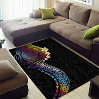 Hawaiian Tribal Tattoo and Plumeria Area Rug Polynesian Pattern Rainbow