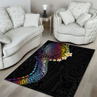 Hawaiian Tribal Tattoo and Plumeria Area Rug Polynesian Pattern Rainbow