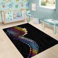 Hawaiian Tribal Tattoo and Plumeria Area Rug Polynesian Pattern Rainbow