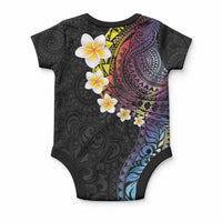 Hawaiian Tribal Tattoo and Plumeria Baby Onesie Polynesian Pattern Rainbow