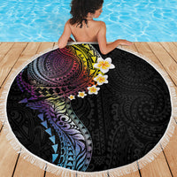 Hawaiian Tribal Tattoo and Plumeria Beach Blanket Polynesian Pattern Rainbow